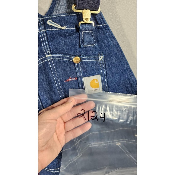 Vintage Carhartt Denim Bib Overalls Mens 32 Blue Workwear Carpenter Utility - Picture 16 of 16